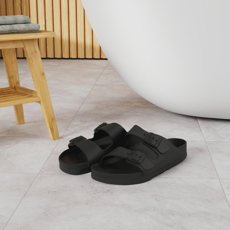 FUNKYMONKEY Men's Comfort Slides Double Buckle Adjustable EVA Flat Sandals (12 M US, Black/SPK) - Image 2